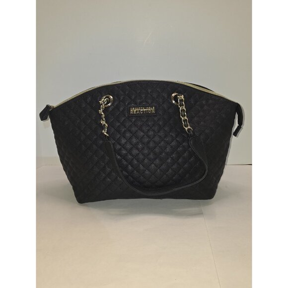 KENNETH COLE Reaction Medium Black  Leather Shoulder Hobo Tote Satchel Purse Bag - Picture 1 of 16
